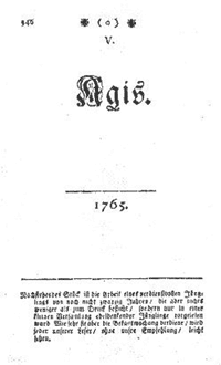Frontespizio di "Agis", 1765